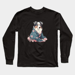 Border Collie in a Kimono Long Sleeve T-Shirt